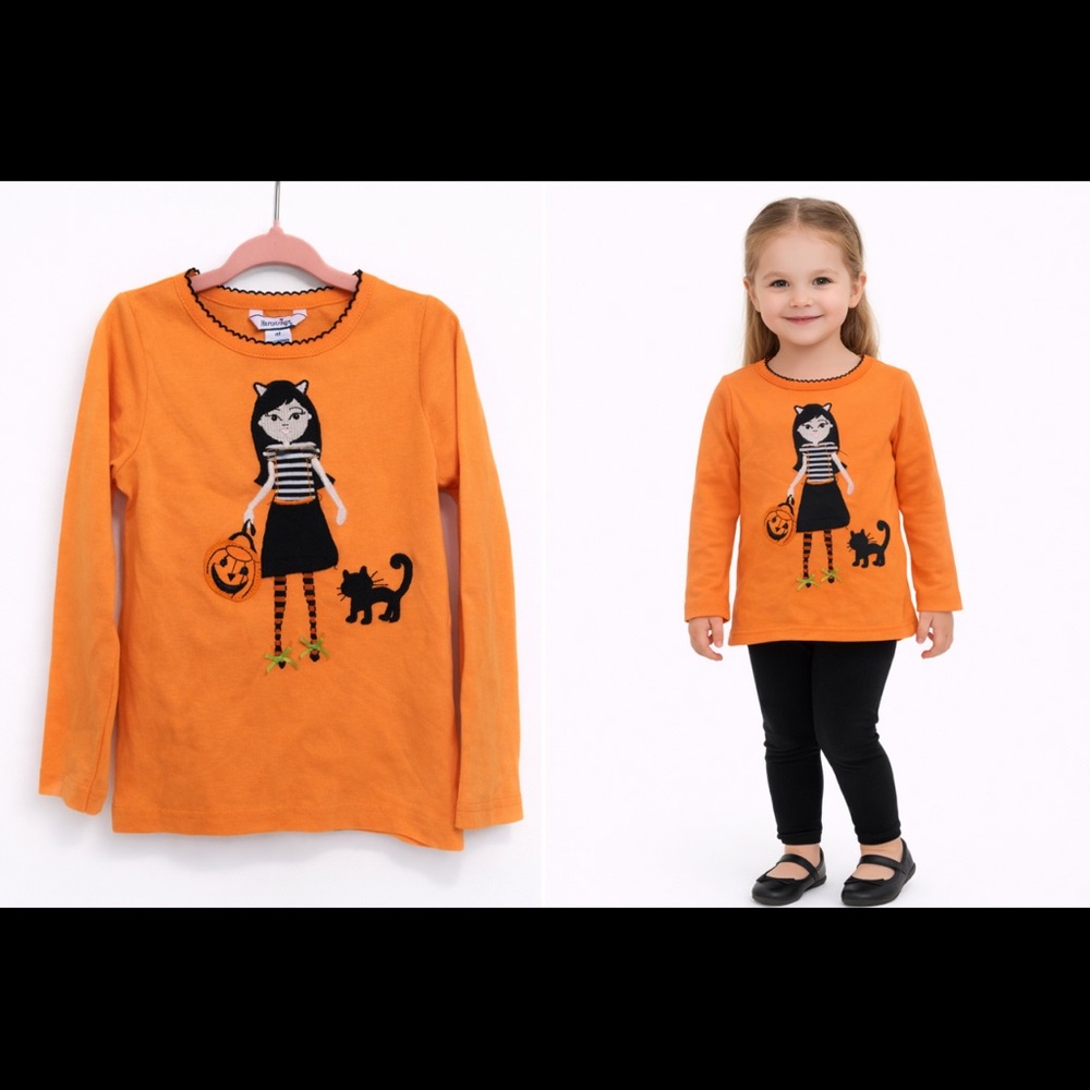 Hartstrings Halloween Girl Shirt Cat Pumpkin Orange 4T